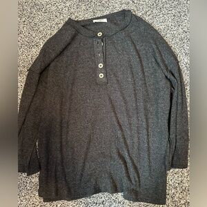 Zenana Outfitters Charcoal Ribbed Button Sweater